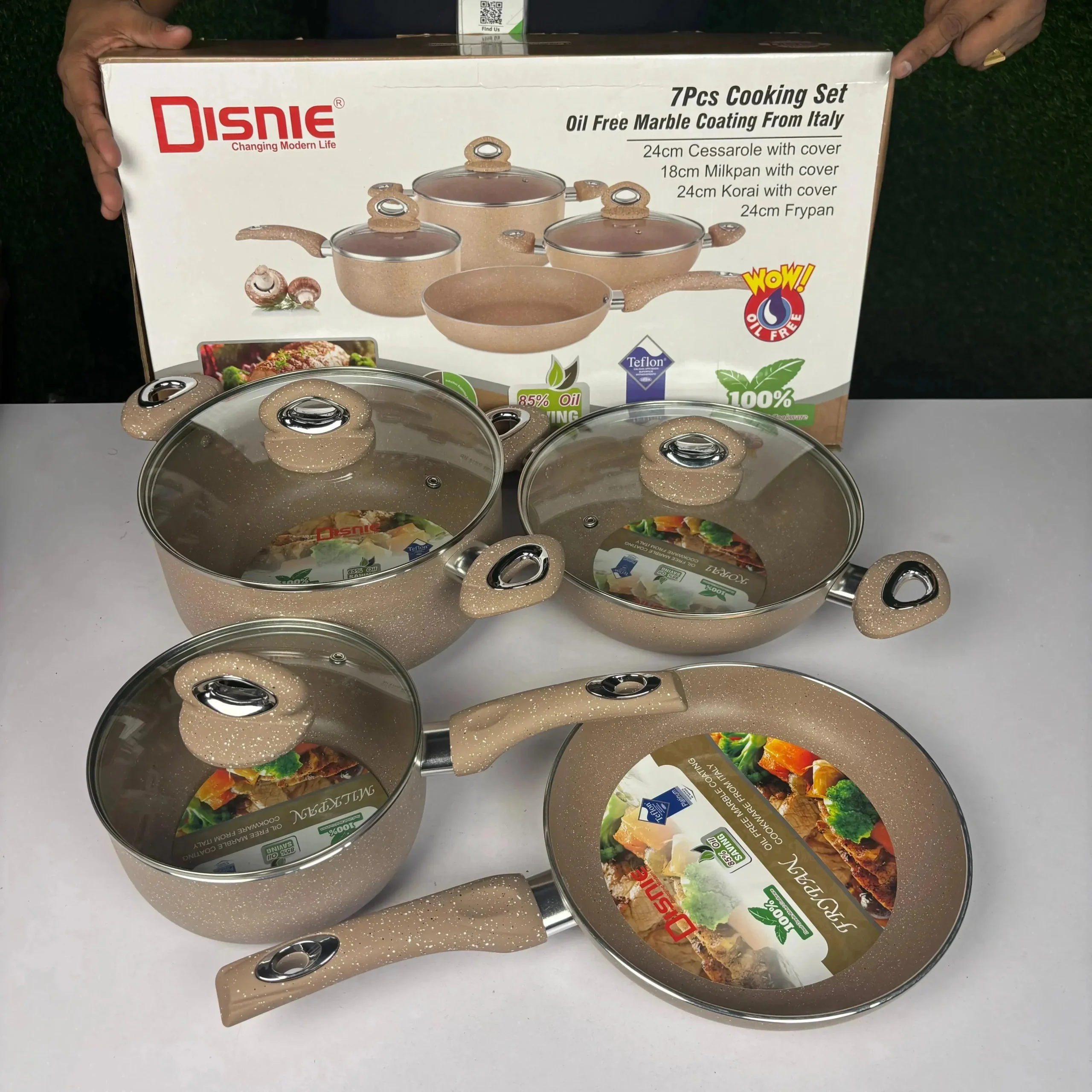 Disnie Marble Coating Nonstick Cookware Set – Brown – 7 Pcs