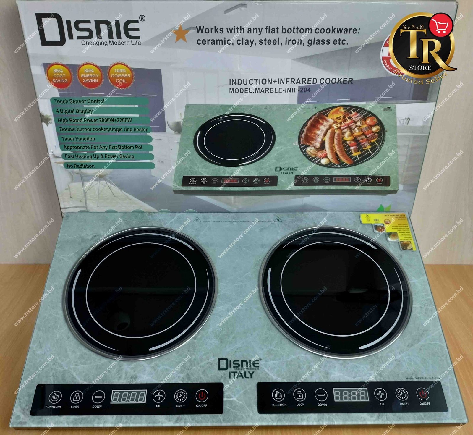 Disnie Double Burner DI-INF-204 Marble Top Energy Saving Electric Induction+Infrared Stove