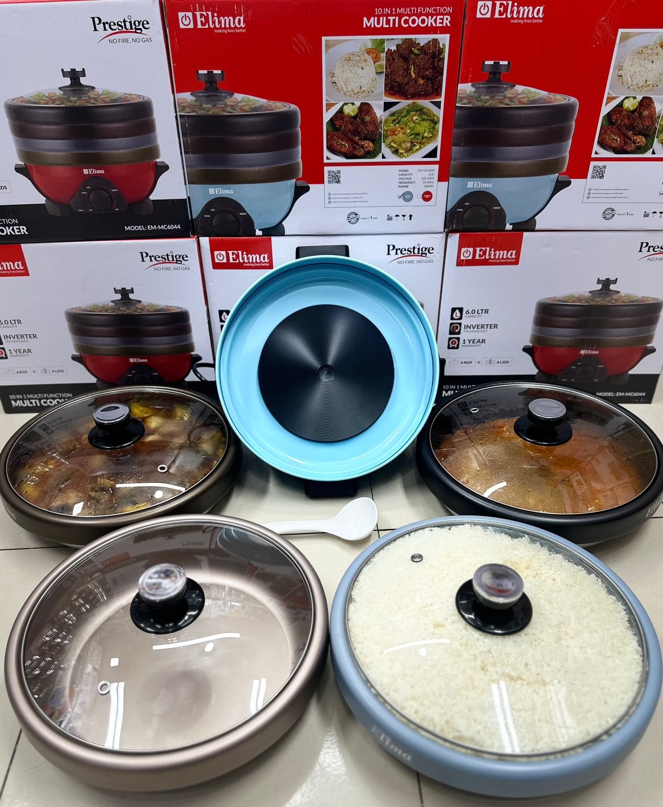 Prestige Elima Electric Multi Curry Cooker & Rice Cooker With 4 Pots 4 Lids- 6 Ltr / 1800 Watts, Model-EM-MC6044 / Best Price in BD.