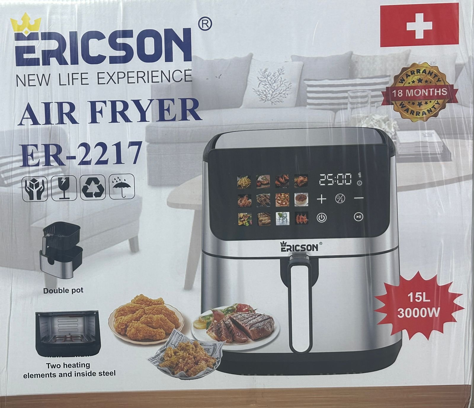 Ericson Air Fryer ER-2217, 15 Lite, 3000 Watts, Duble Coil, Best Quality & Best Price in BD